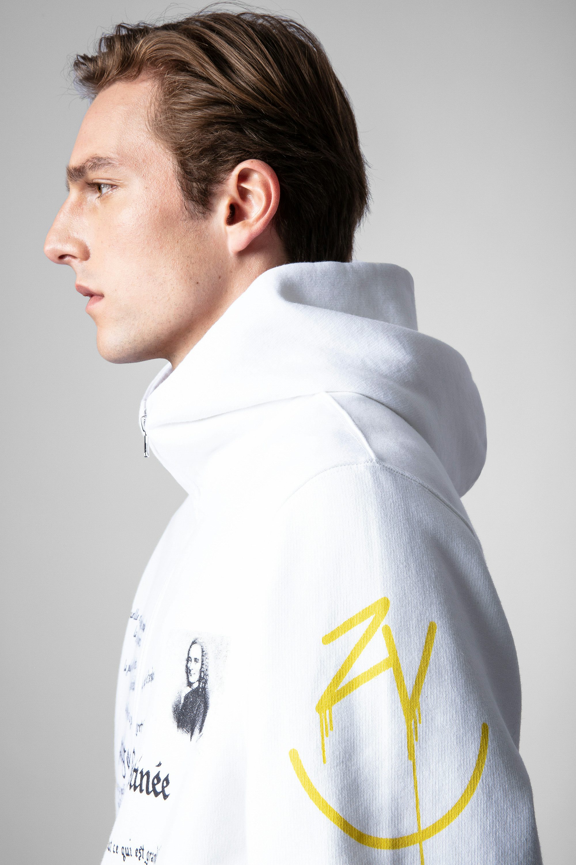 Ghost Sweatshirt - Men’s white cotton printed zip-up sweatshirt